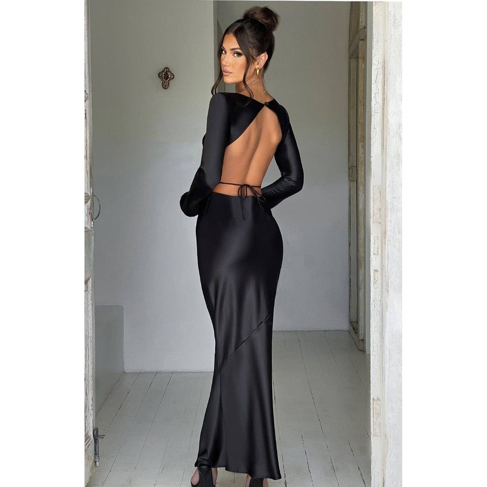 Babyboo Rafi black satin cutout‎ backless maxi dress size S NWT $168